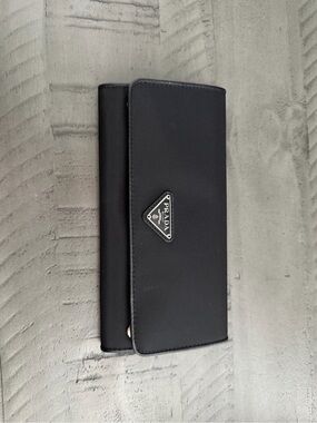 Prada Black Nylon Continental Card Holder with Triangle Logo